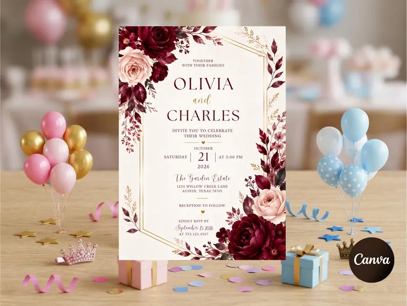 Invitation florale modifiable atlas 1