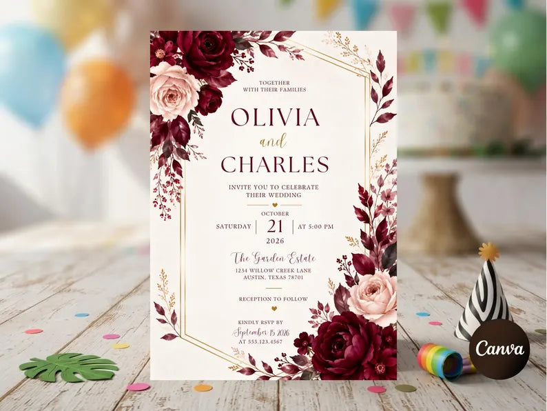 Invitation florale modifiable atlas 1
