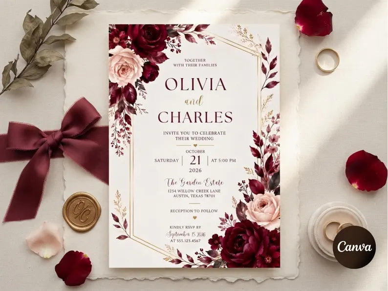 Invitation florale modifiable atlas 1